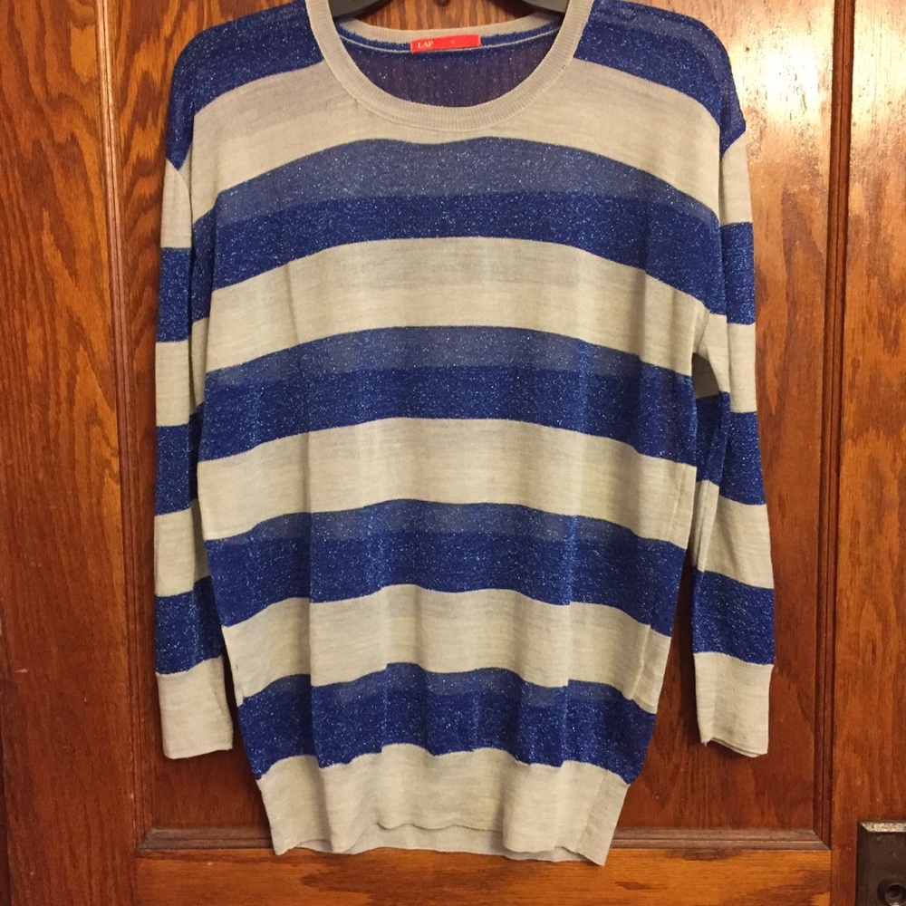 Gray and Sparkly blue stripe sweater